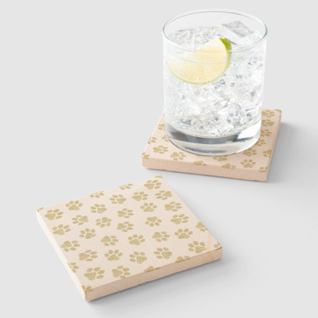 Doodle Paws, Dog Paws, Gold Paws Stone Coaster (Side)