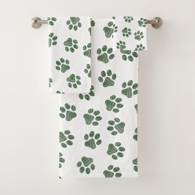 Doodle Paws, Dog Paws, Green Paws Bath Towel Set (Insitu)