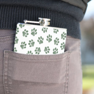 Doodle Paws, Dog Paws, Green Paws Hip Flask