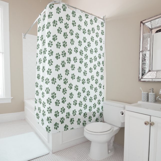 Doodle Paws, Dog Paws, Green Paws Shower Curtain (In Situ)
