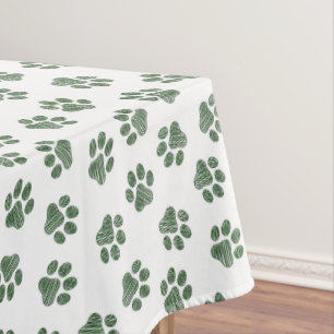 Doodle Paws, Dog Paws, Green Paws Tablecloth
