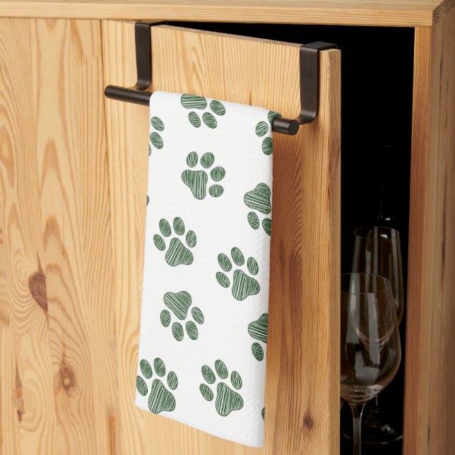 Doodle Paws, Dog Paws, Green Paws Tea Towel (Thirds Fold)