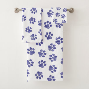 Doodle Paws, Dog Paws, Navy Blue Paws Bath Towel Set