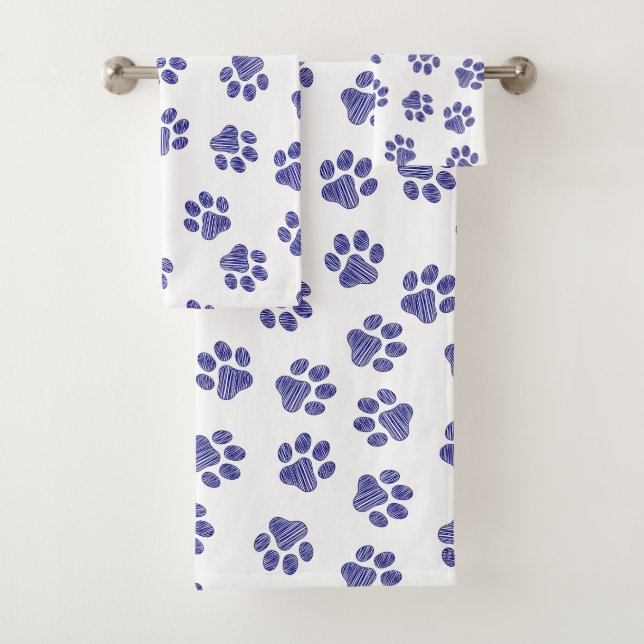Doodle Paws, Dog Paws, Navy Blue Paws Bath Towel Set (Insitu)