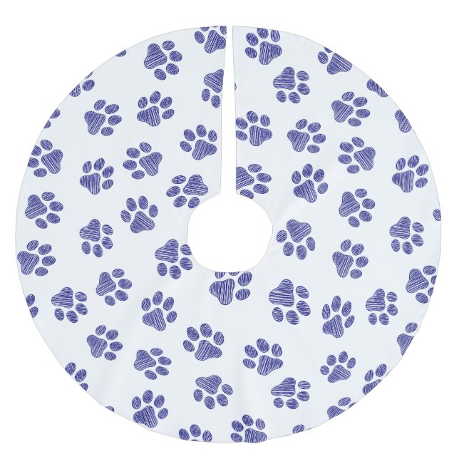 Doodle Paws, Dog Paws, Navy Blue Paws Brushed Polyester Tree Skirt (Front)
