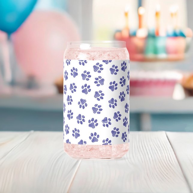 Doodle Paws, Dog Paws, Navy Blue Paws Can Glass (Insitu (Baby Shower))
