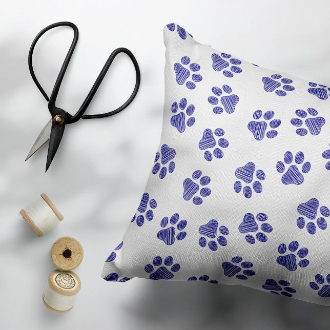 Doodle Paws, Dog Paws, Navy Blue Paws Decorative Cushion (Creator Uploaded)