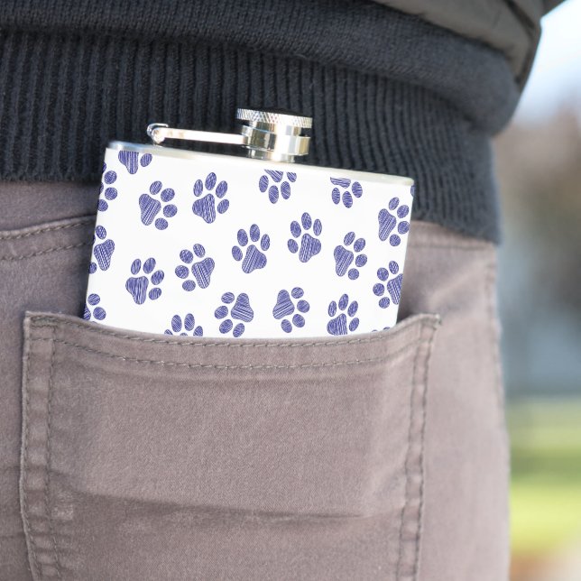 Doodle Paws, Dog Paws, Navy Blue Paws Hip Flask (In Situ)