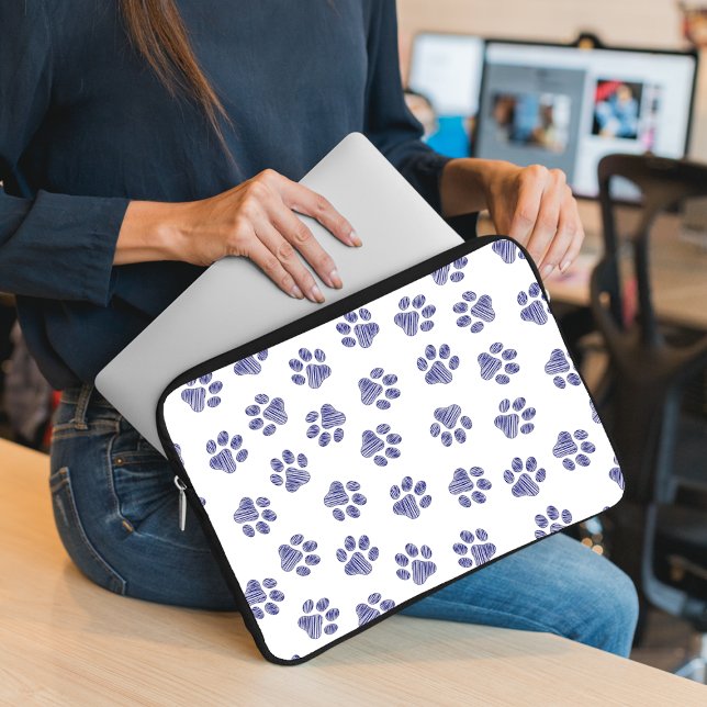Doodle Paws, Dog Paws, Navy Blue Paws Laptop Sleeve (Creator Uploaded)
