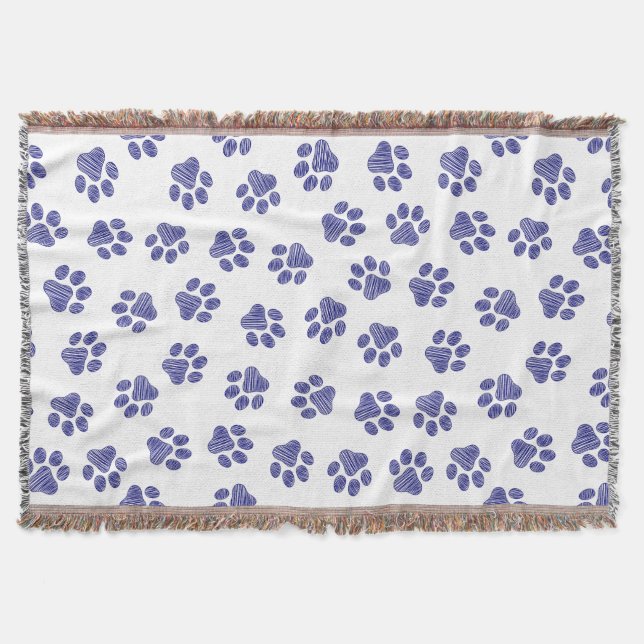 Doodle Paws, Dog Paws, Navy Blue Paws Throw Blanket (Front)