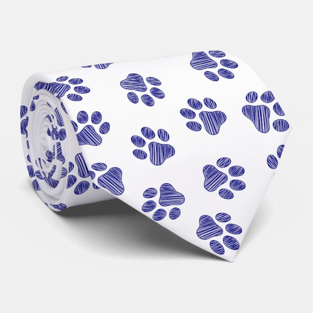 Doodle Paws, Dog Paws, Navy Blue Paws Tie (Rolled)