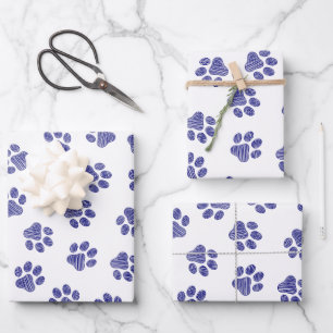 Doodle Paws, Dog Paws, Navy Blue Paws Wrapping Paper Sheet