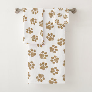 Doodle Paws, Dog Paws, Orange Gold Paws Bath Towel Set