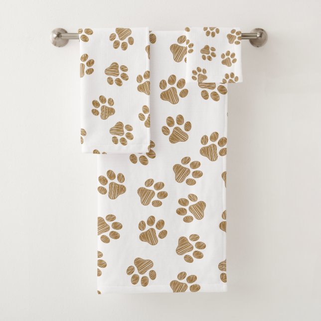 Doodle Paws, Dog Paws, Orange Gold Paws Bath Towel Set (Insitu)
