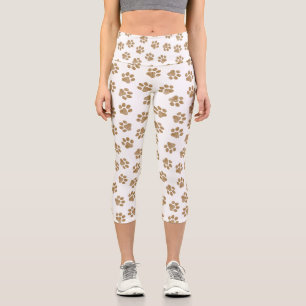Doodle Paws, Dog Paws, Orange Gold Paws Capri Leggings