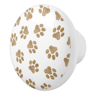 Doodle Paws, Dog Paws, Orange Gold Paws Ceramic Knob