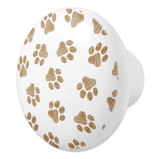 Doodle Paws, Dog Paws, Orange Gold Paws Ceramic Knob (Right)