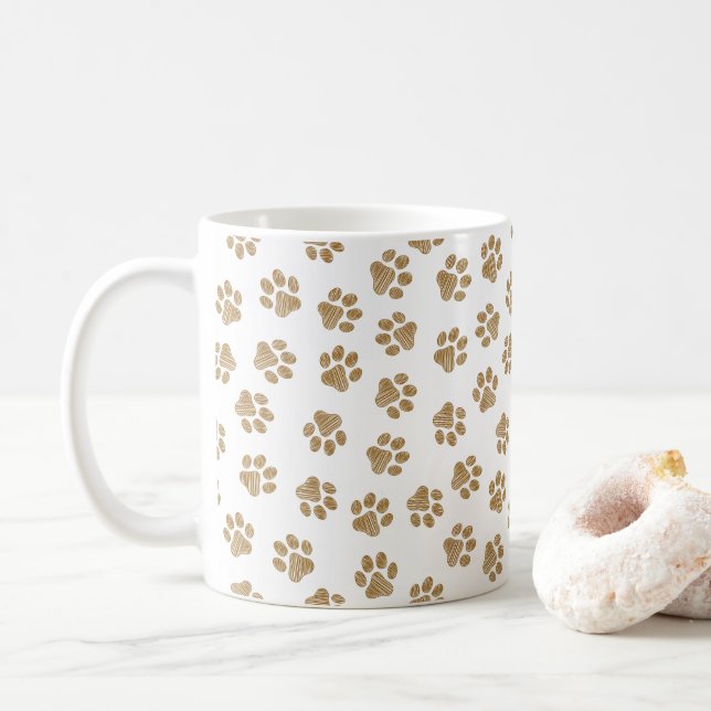 Doodle Paws, Dog Paws, Orange Gold Paws Coffee Mug (With Donut)