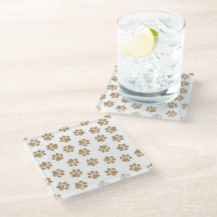Doodle Paws, Dog Paws, Orange Gold Paws Glass Coaster
