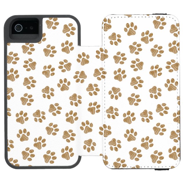 Doodle Paws, Dog Paws, Orange Gold Paws Incipio iPhone Wallet Case (Folio Open)