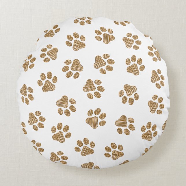 Doodle Paws, Dog Paws, Orange Gold Paws Round Cushion (Front)