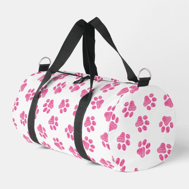 Doodle Paws, Dog Paws, Pink Paws Duffle Bag (Left Corner)