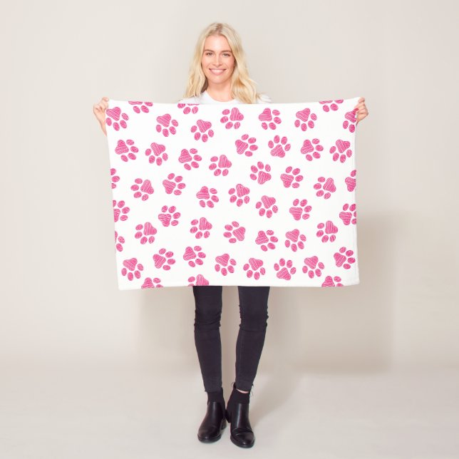Doodle Paws, Dog Paws, Pink Paws Fleece Blanket (In Situ)