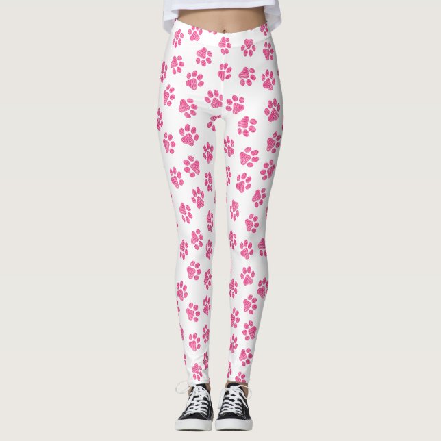 Doodle Paws, Dog Paws, Pink Paws Leggings (Front)