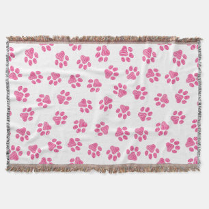Doodle Paws, Dog Paws, Pink Paws Throw Blanket