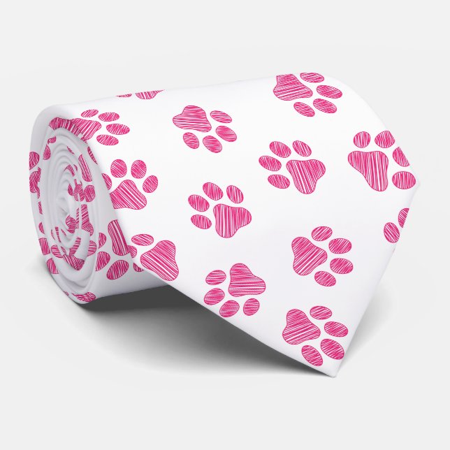 Doodle Paws, Dog Paws, Pink Paws Tie (Rolled)