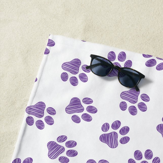Doodle Paws, Dog Paws, Purple Paws Beach Towel (In Situ)