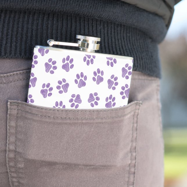 Doodle Paws, Dog Paws, Purple Paws Hip Flask (In Situ)