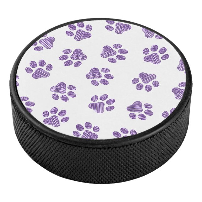 Doodle Paws, Dog Paws, Purple Paws Hockey Puck (3/4)