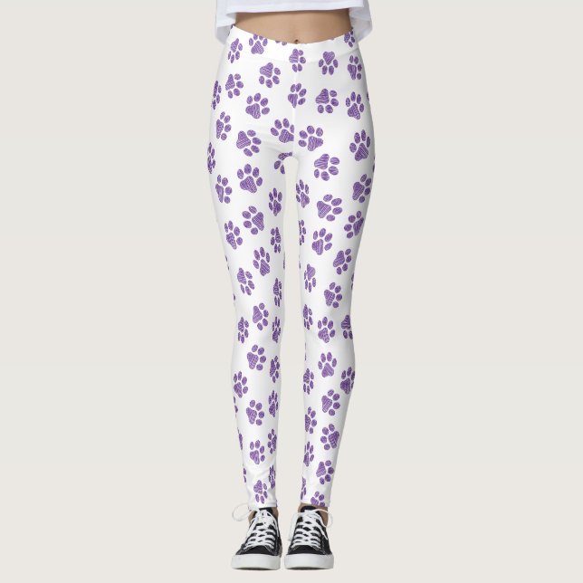 Doodle Paws, Dog Paws, Purple Paws Leggings (Front)
