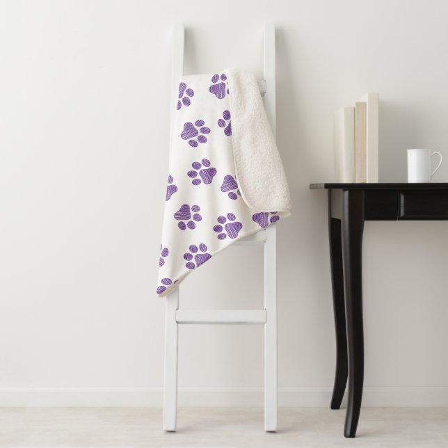 Doodle Paws, Dog Paws, Purple Paws Sherpa Blanket (In Situ)