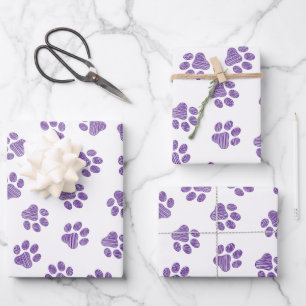 Doodle Paws, Dog Paws, Purple Paws Wrapping Paper Sheet
