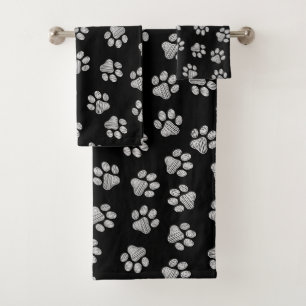 Doodle Paws, Dog Paws, White Paws Bath Towel Set