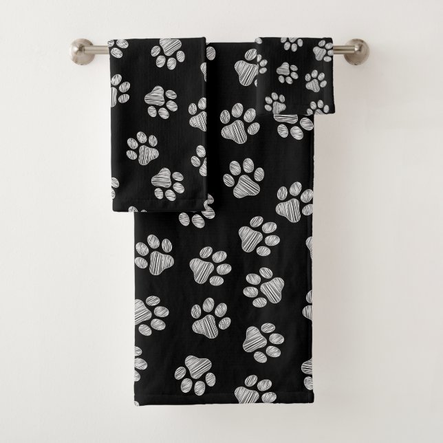 Doodle Paws, Dog Paws, White Paws Bath Towel Set (Insitu)