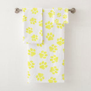 Doodle Paws, Dog Paws, Yellow Paws Bath Towel Set
