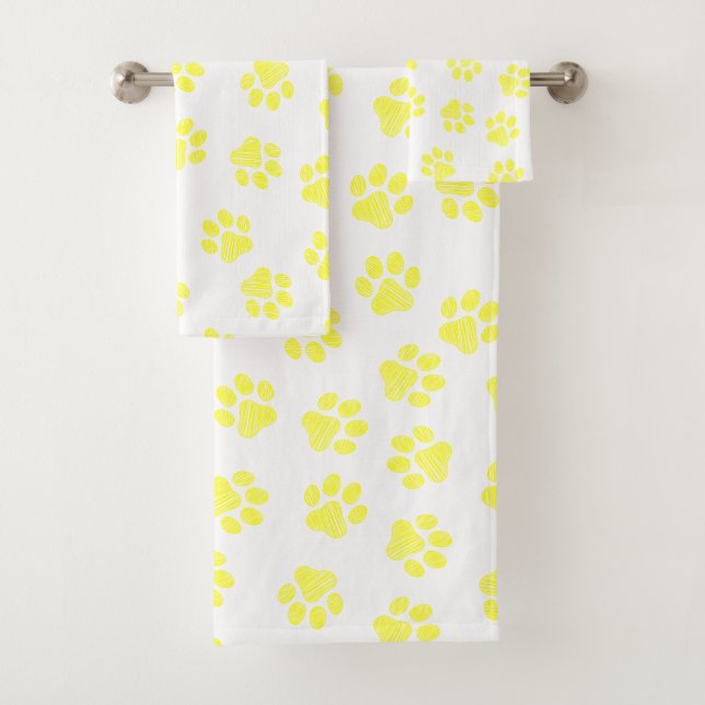 Doodle Paws, Dog Paws, Yellow Paws Bath Towel Set (Insitu)