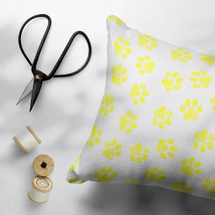 Doodle Paws, Dog Paws, Yellow Paws Decorative Cushion