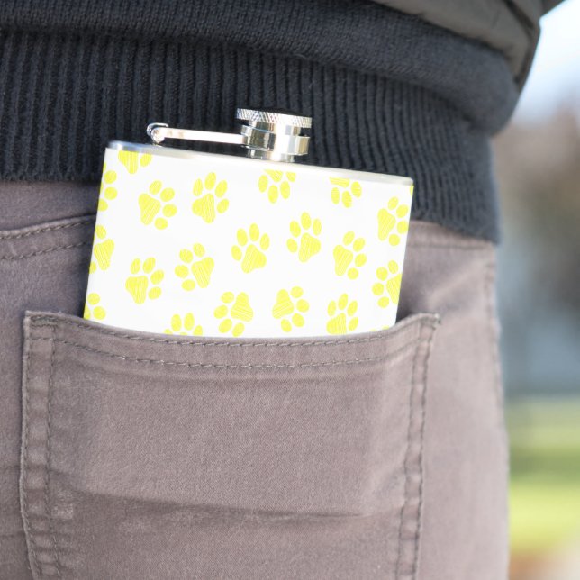 Doodle Paws, Dog Paws, Yellow Paws Hip Flask (In Situ)