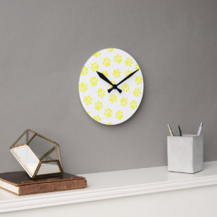 Doodle Paws, Dog Paws, Yellow Paws Round Clock