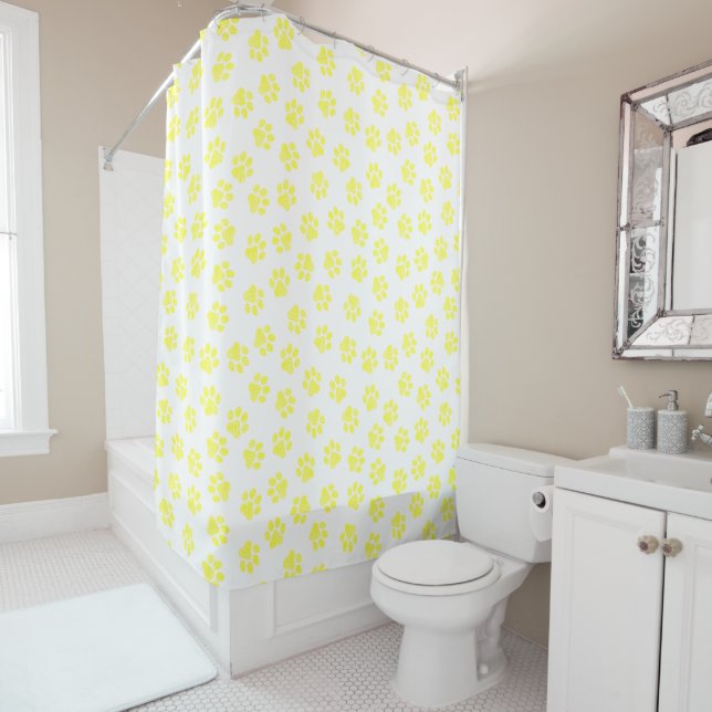 Doodle Paws, Dog Paws, Yellow Paws Shower Curtain (In Situ)