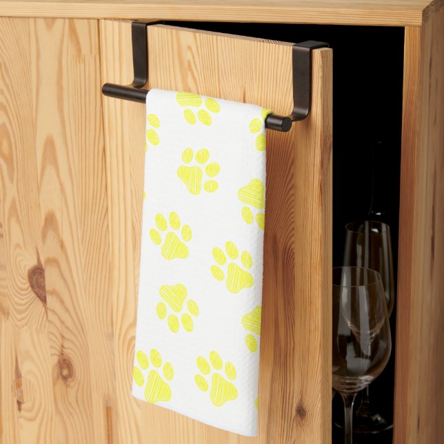 Doodle Paws, Dog Paws, Yellow Paws Tea Towel (Thirds Fold)