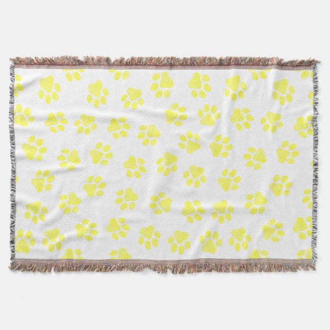 Doodle Paws, Dog Paws, Yellow Paws Throw Blanket (Front)