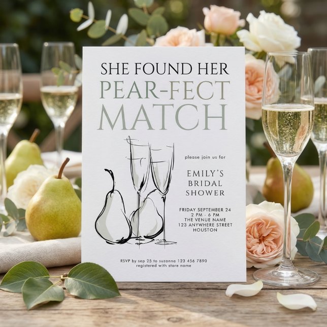 Doodle Pear-fect Match Bridal Shower Invitation (Creator Uploaded)