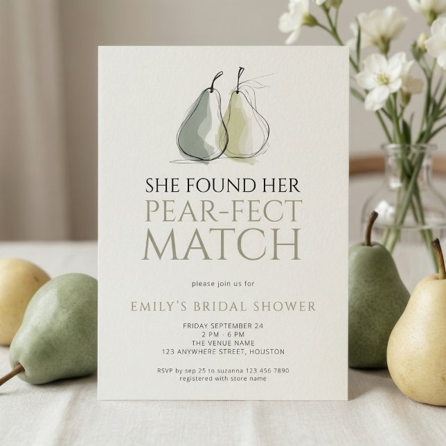 Doodle Pears Pear-fect Match Bridal Shower Invitation (Creator Uploaded)