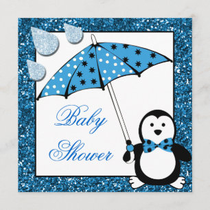 Doodle Penguin Boy Baby Shower Invitation