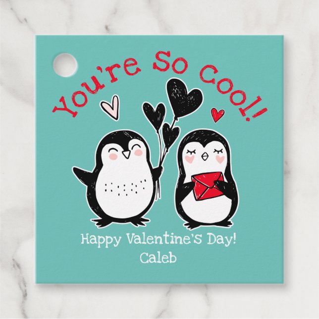 Doodle Penguin Valentine Favour Tags (Front)